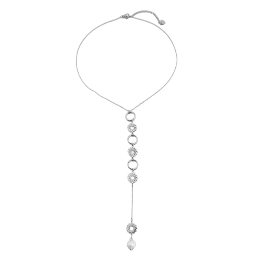 Silver Flowers and Hoops Lariat Necklace