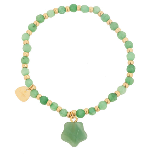 14k Gold Plated Bracelet with Aventurine Clover Natural Stone