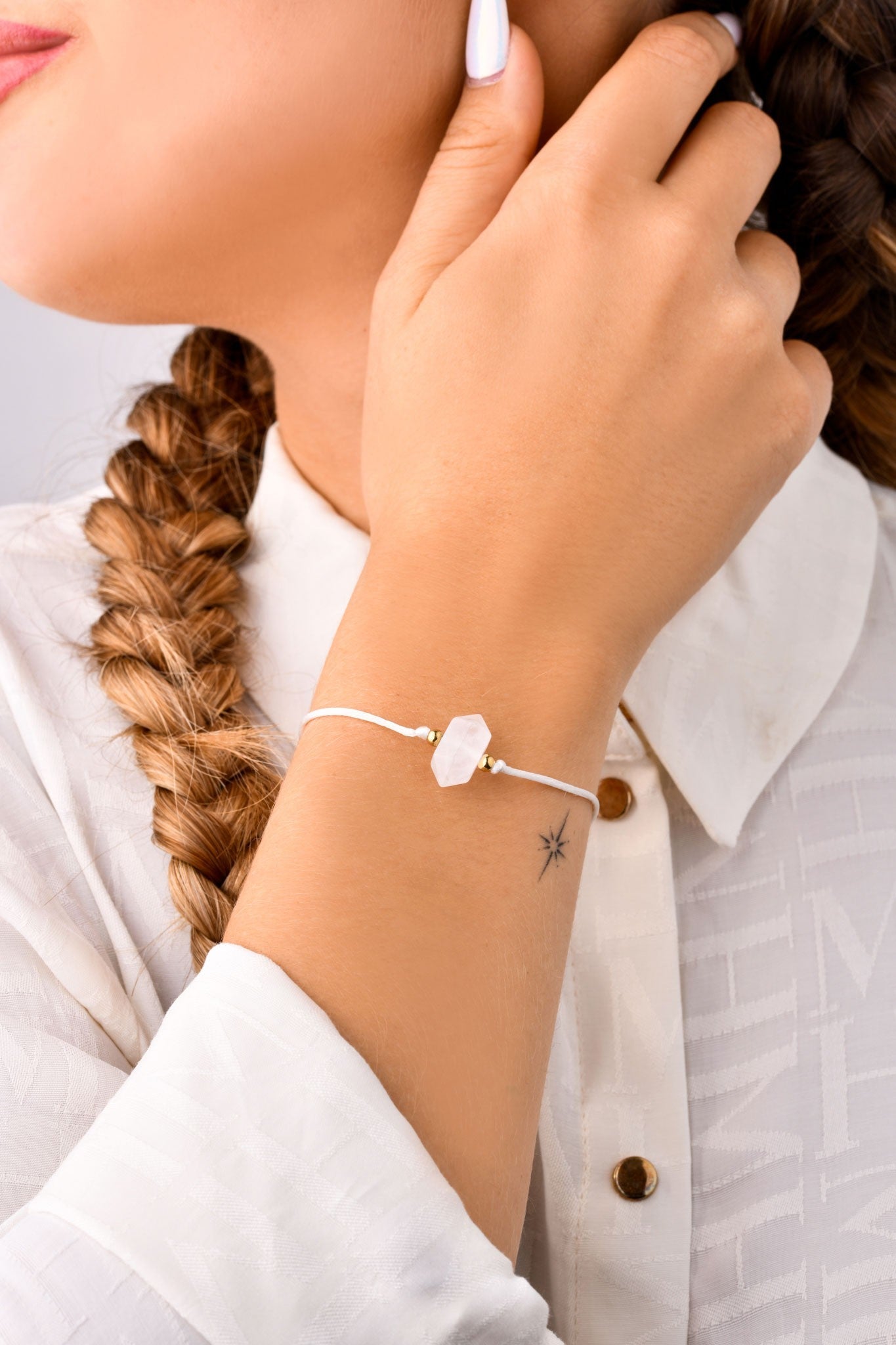 White String Bracelet with Himalayan Natural Stone