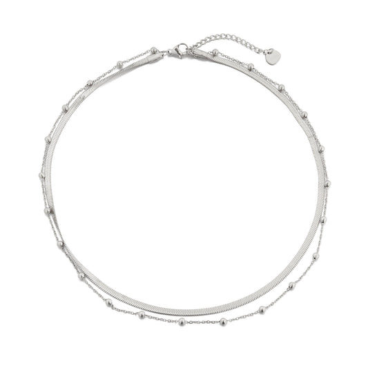 Silver Stainless Steel Double Chain Necklace