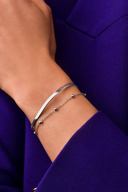 Silver Stainless Steel Double Chain Bracelet