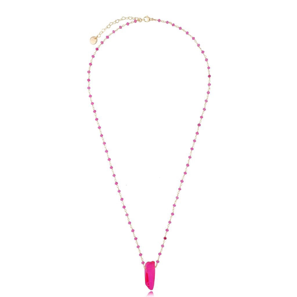 Long Fuchsia Pendant Necklace with Pink Beads