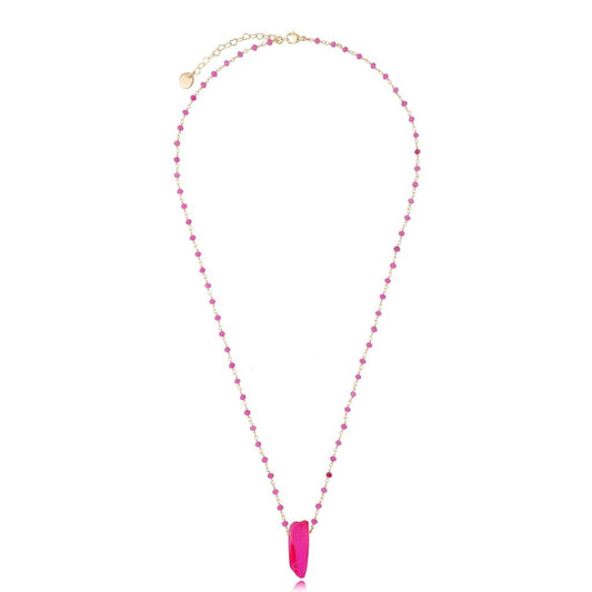 Long Fuchsia Pendant Necklace with Pink Beads