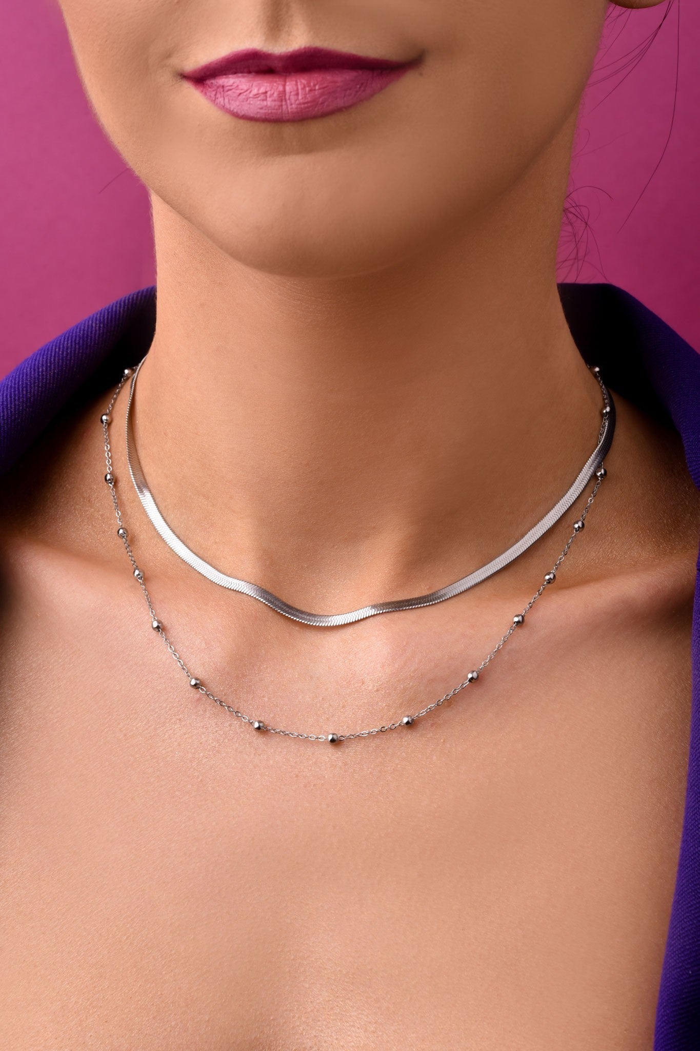 Silver Stainless Steel Double Chain Necklace