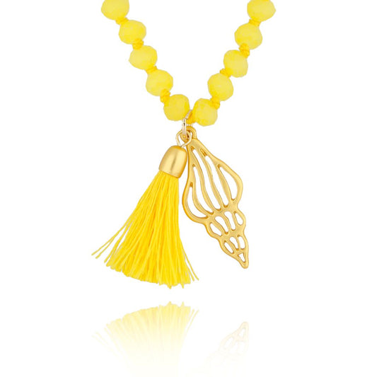 Neon Yellow Faceted Glass Crystals Necklace