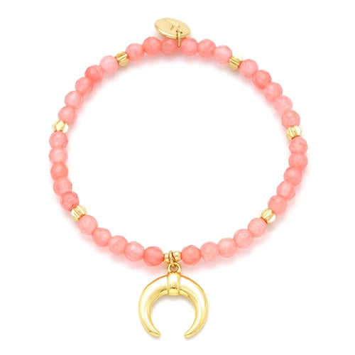 Gold Plated Coral Jadeite Adjustable Bracelet with Moon Pendant