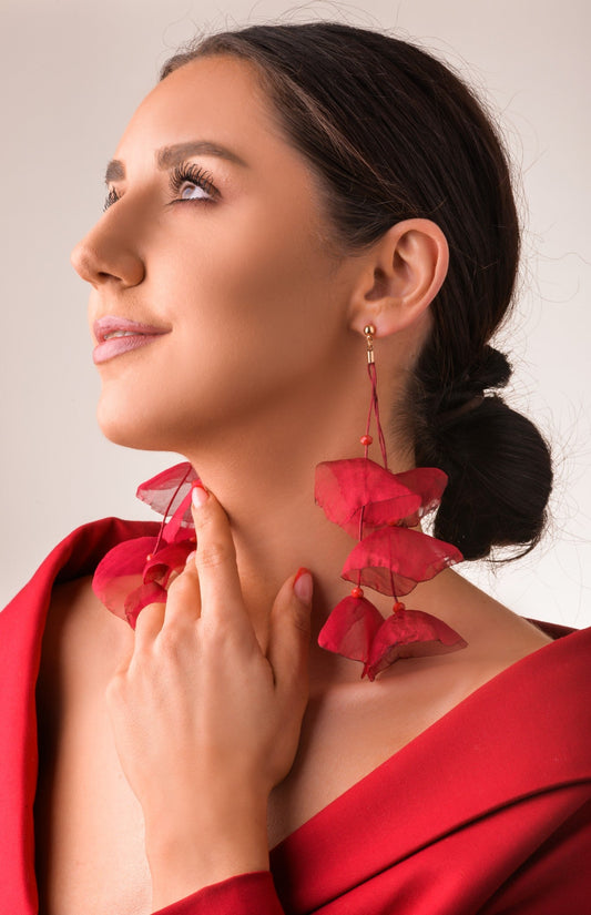 6 inch Burgundy Silk Flower Earring