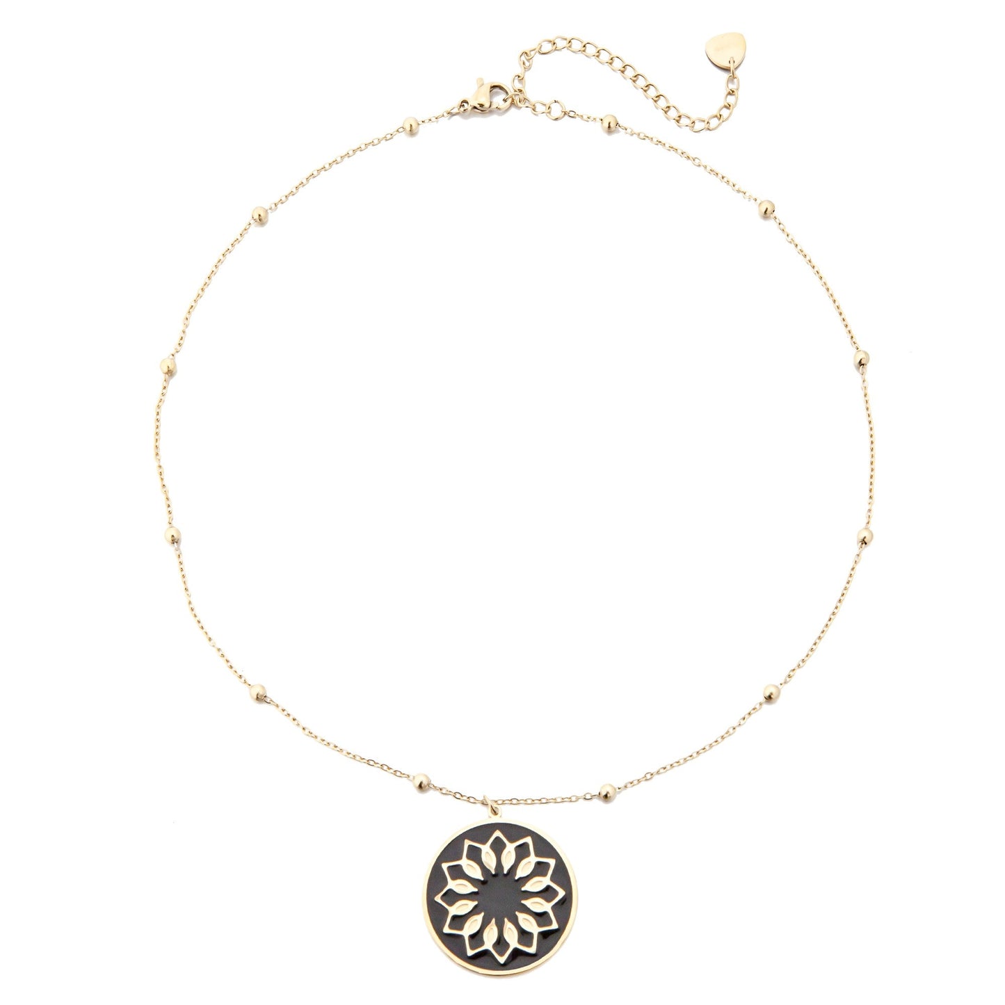 14k Gold Plated Chain Necklace with Flower Pendant and Beads