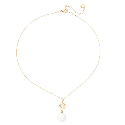 Gold Plated Flower Necklace with Pearl Pendant