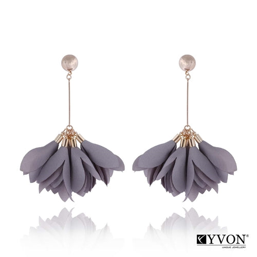 Gray Satin Flower Earrings