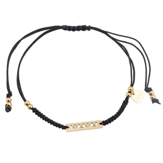14k Gold Plated MaMa Bracelet on Black Rope