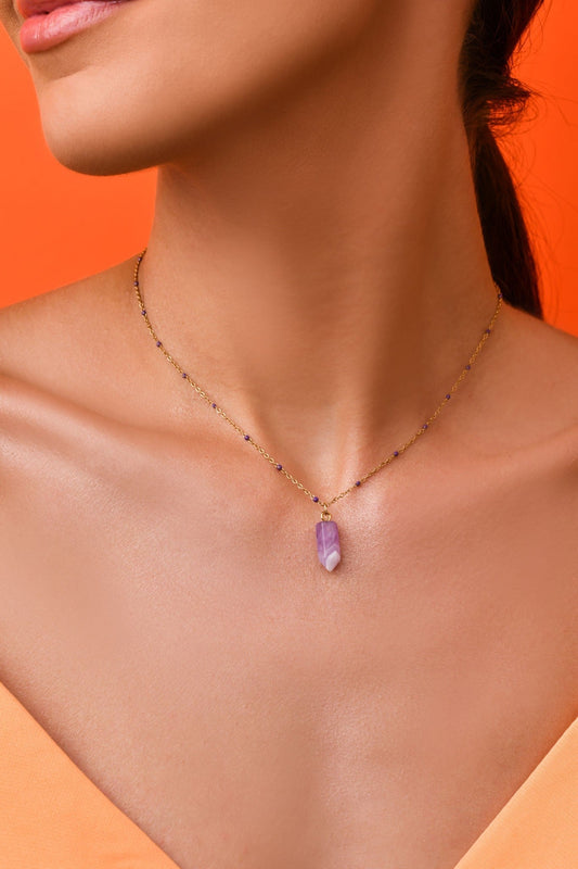 Amethyst Natural Stone Necklace with Purple Beads