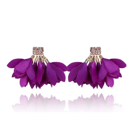 Violet Satin Earrings with Gold Finishing