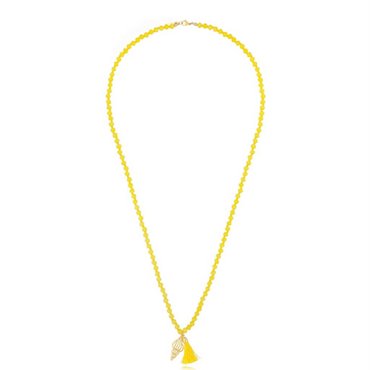 Neon Yellow Faceted Glass Crystals Necklace