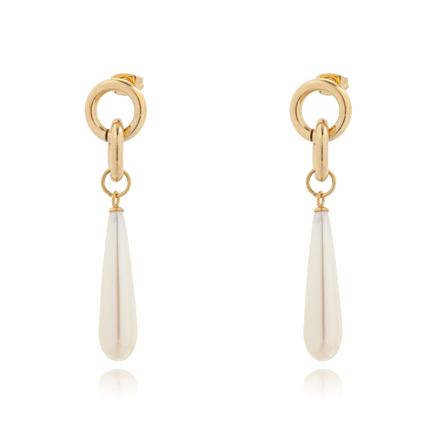Gold Plated White Pearl Tear Drop Earrings