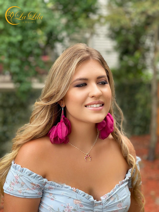 Magenta 3 Tier Layered Silk Earrings