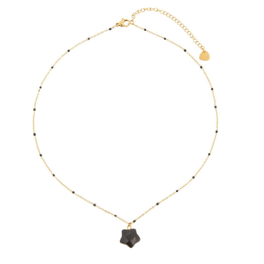 14k Gold Plated Necklace with Onyx Clover Pendant