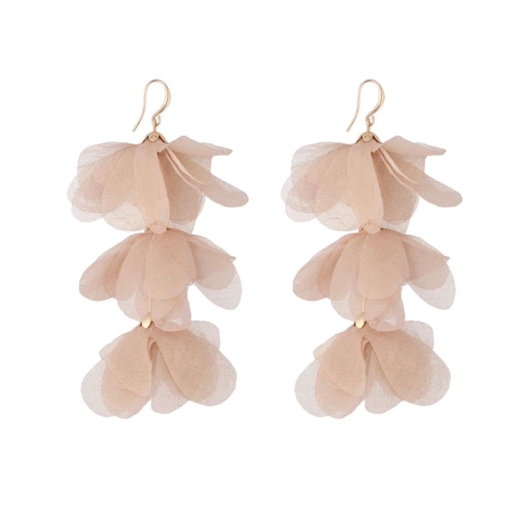 Multi Layered Silk Earrings in Beige