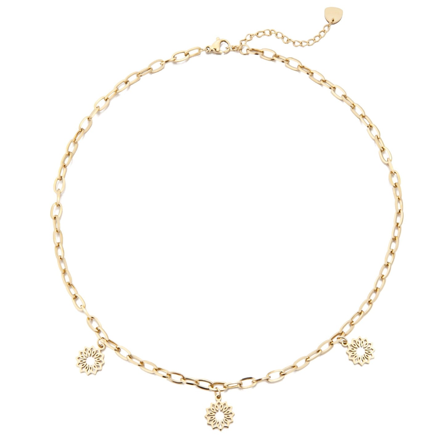 14k Gold Plated Chain Necklace with Flowers