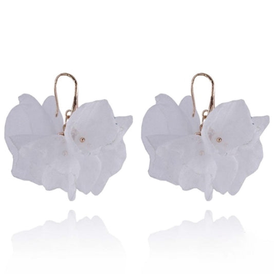 Short White Silk Flower Earrings