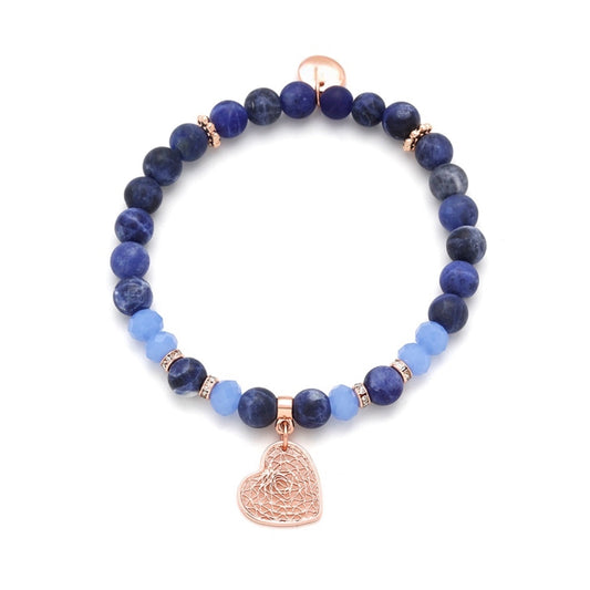 Rose Gold Plated Bracelet with Matt Sodalite Stones & Heart Pendant