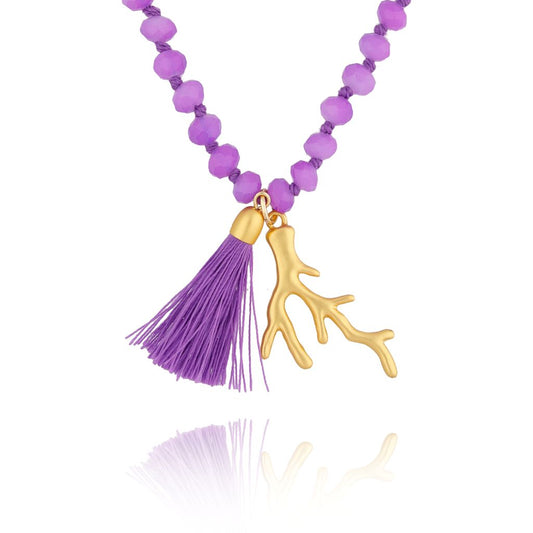 Purple Faceted Glass Crystals Necklace and Bracelet Set