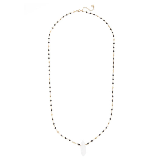 14k Gold Plated Long Beaded Necklace with Himalayan Stone Pendant