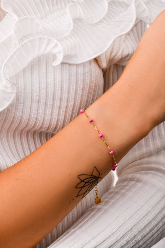 14k Gold Plated Pink Beaded Bracelet