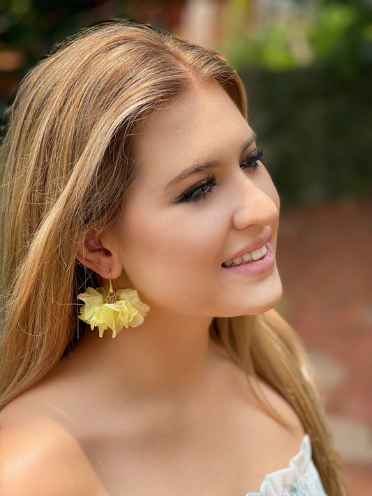 Short Yellow Silk Flower Earrings