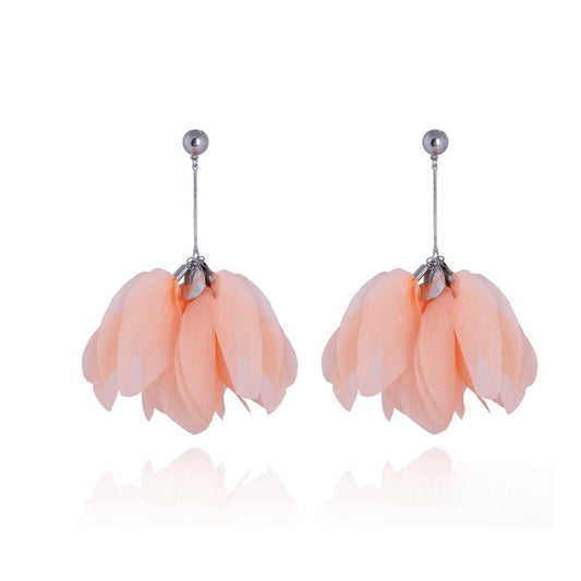 Silk Tangerine Flower Earrings with Silver Finishing