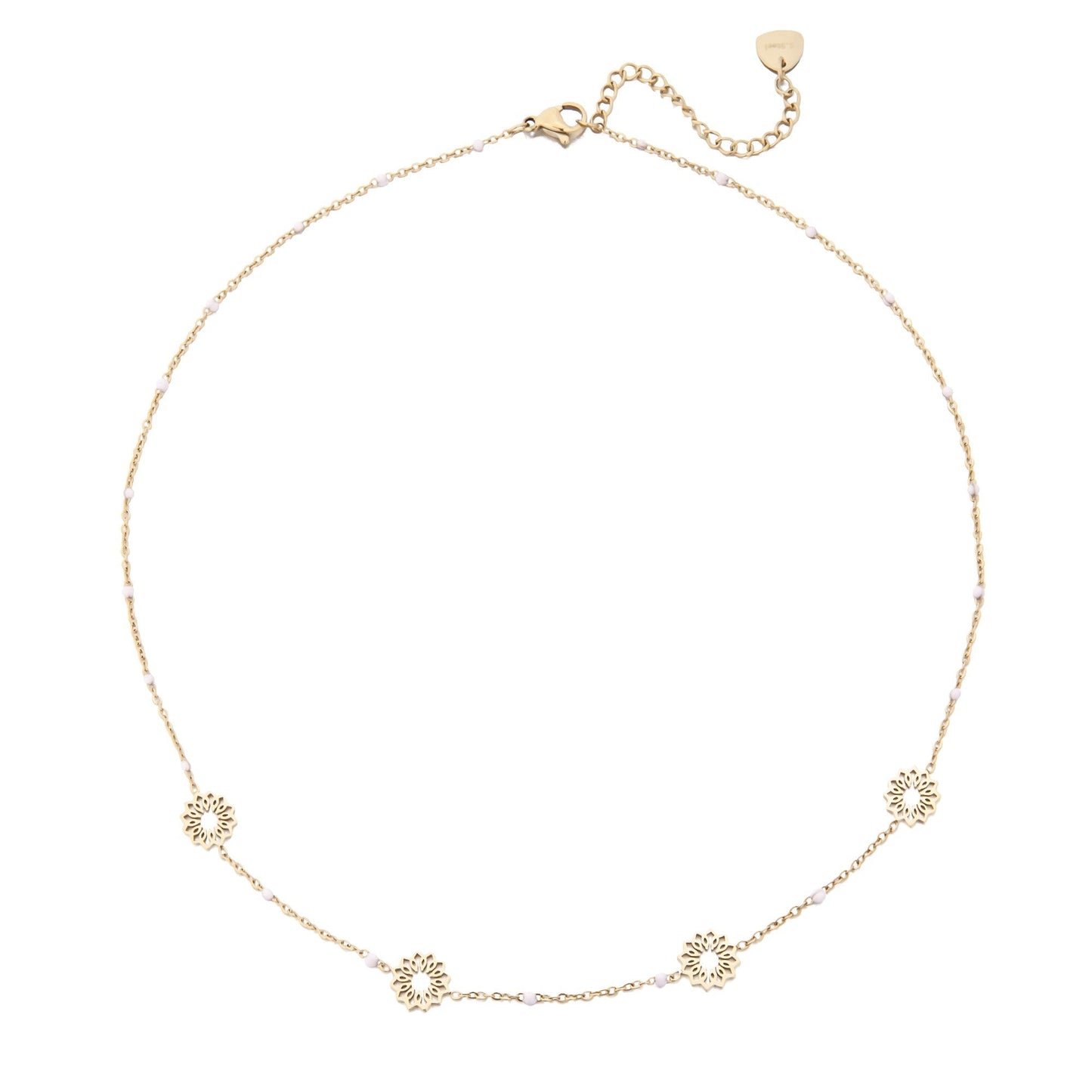 Gold Plated Necklace with Flowers and White Beads