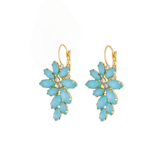 Glamour Aqua Blue Leverback Clousure Crystal Earrings