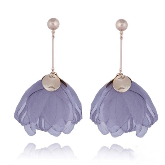 Gray Silk Flower Earrings