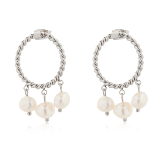 Silver Circle Earrings with Pearls