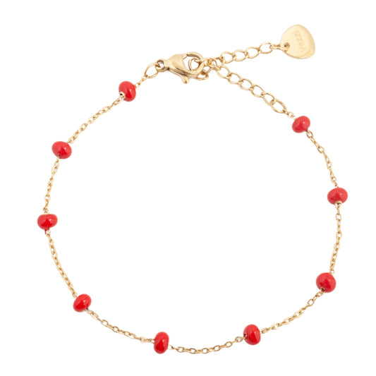 14k Gold Plated Red Beaded Bracelet