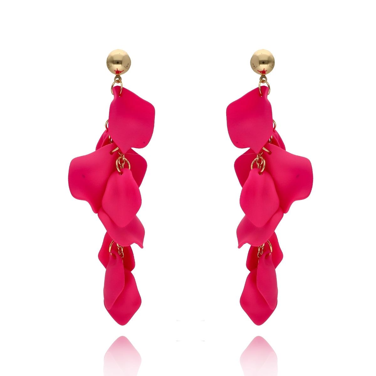 Hot Barbie Pink Long Chain Earrings with Acrylic Flower Petals