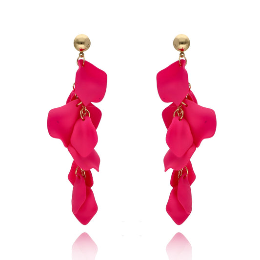 Hot Barbie Pink Long Chain Earrings with Acrylic Flower Petals