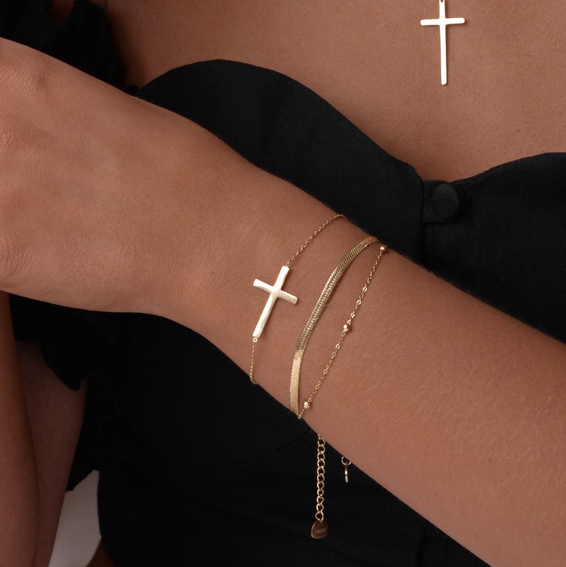 14k Gold Plated Cross Bracelet