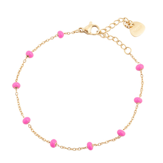 14k Gold Plated Pink Beaded Bracelet