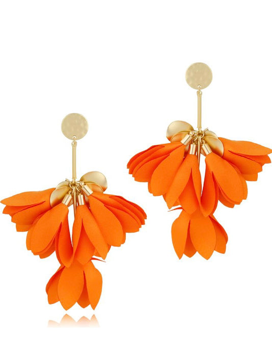 Orange Satin Flower Earrings