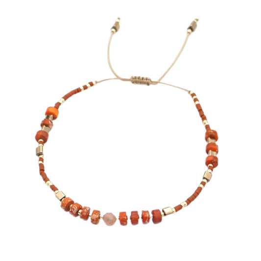 Coral Stone Tiny String Bracelet