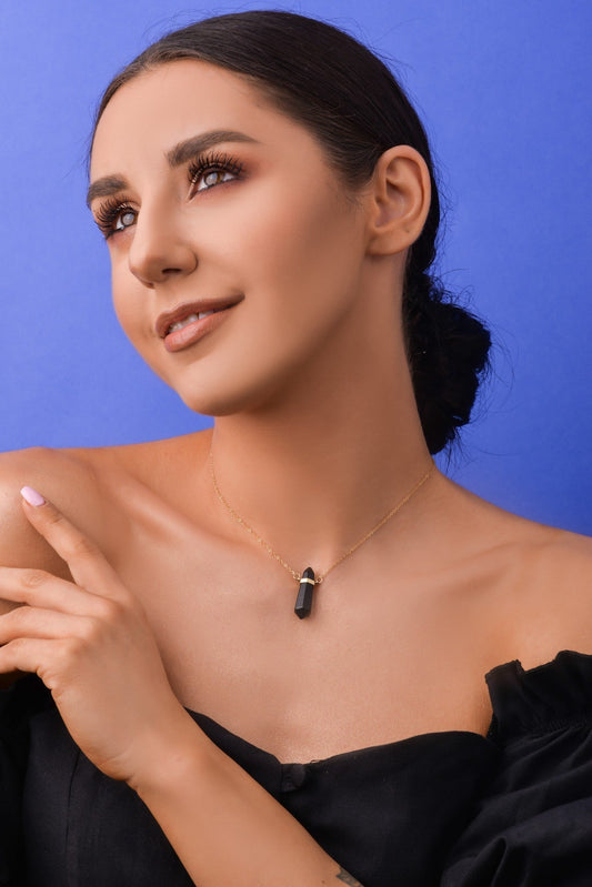 14k Gold Plated Onyx Natural Stone Necklace