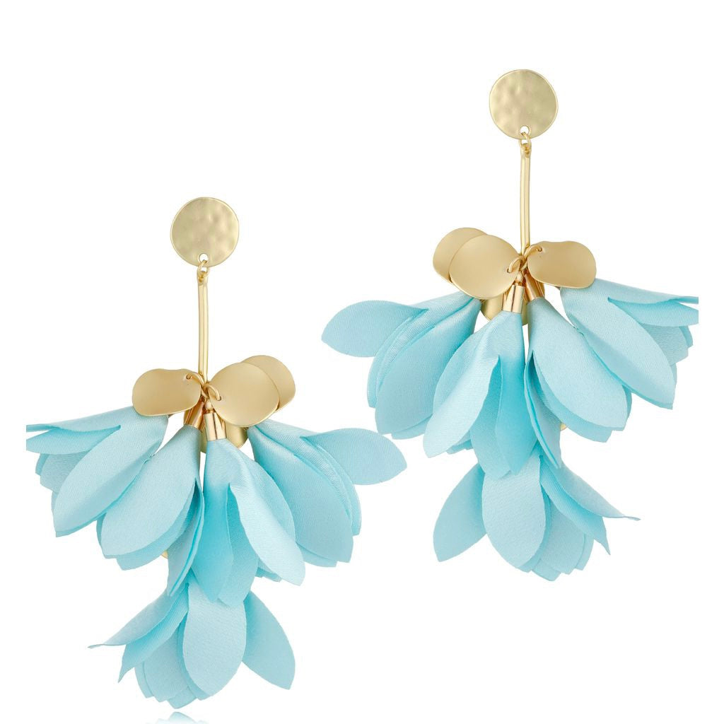 Aqua Blue Satin Flower Earrings