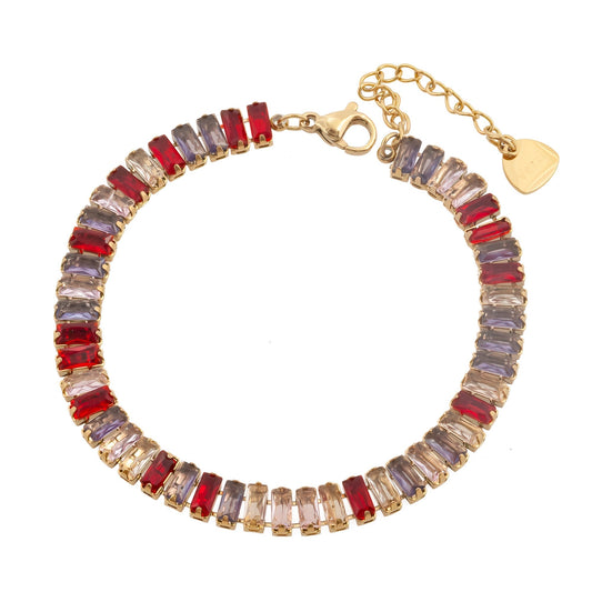 Glamour 14k Gold Plated Burgundy Red Crystals Bracelet