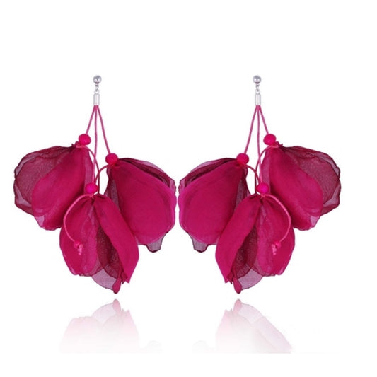 Magenta 3 Tier Layered Silk Earrings