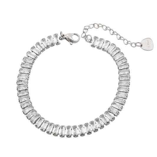 Glamour Stainless Steel Silver White Crystals Bracelet