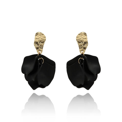 Black Statement Boho Earrings with Acrylic Petals