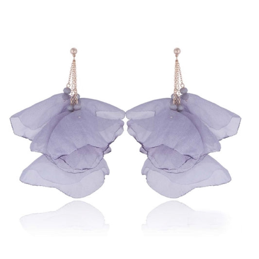 Gray Chain Silk Flower Earrings