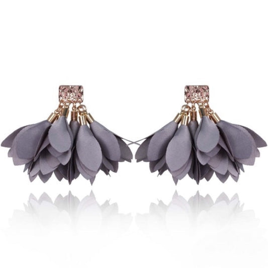 Gray Satin Earrings with Gold Finishing