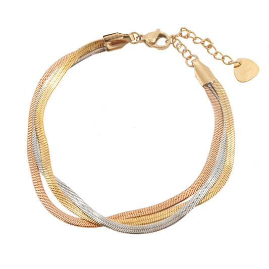 14k Gold Plated Triple Color Snake Chain Bracelet